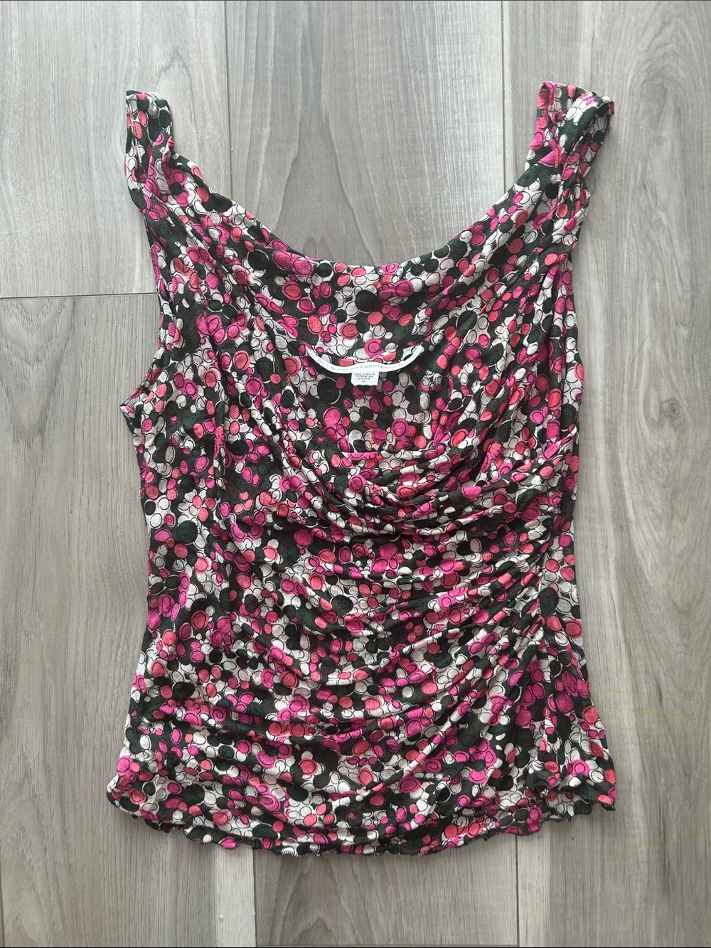 Diane von Furstenberg 100% Silk Draped Cowl Neck Asymmetrical Top Size M